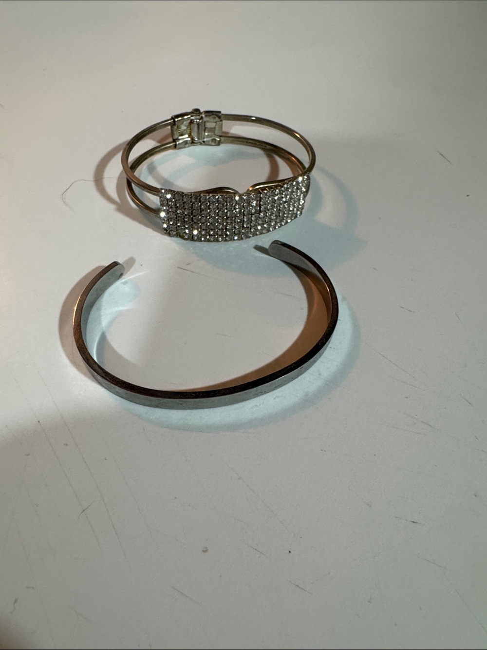 Silver Crystal-Embellished Bracelet and Silver Cuff Set